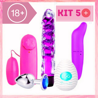 KIT 5 MAIS - Kit Vibrador Bullett Multivelocidade+ Penis Personal+ Golfinho ponto G + Plug anal + Egg masturbador  - Sex Shop