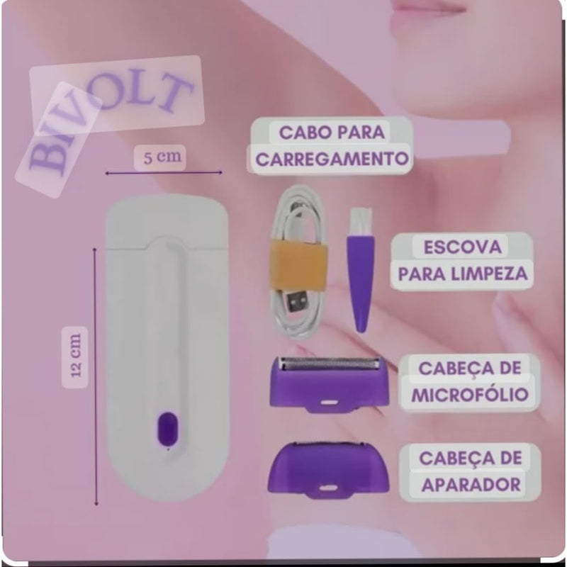 Depilador Elétrico Feminino Recarregável Bivolt Removedor de Pelos Feminino Eficiente Com Luz Ativa Depilador a Laiser Indolor.